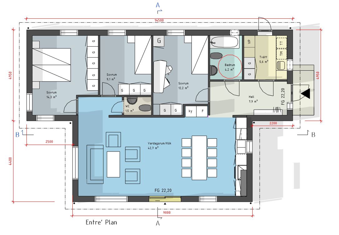 Planritning för villa i Burvik